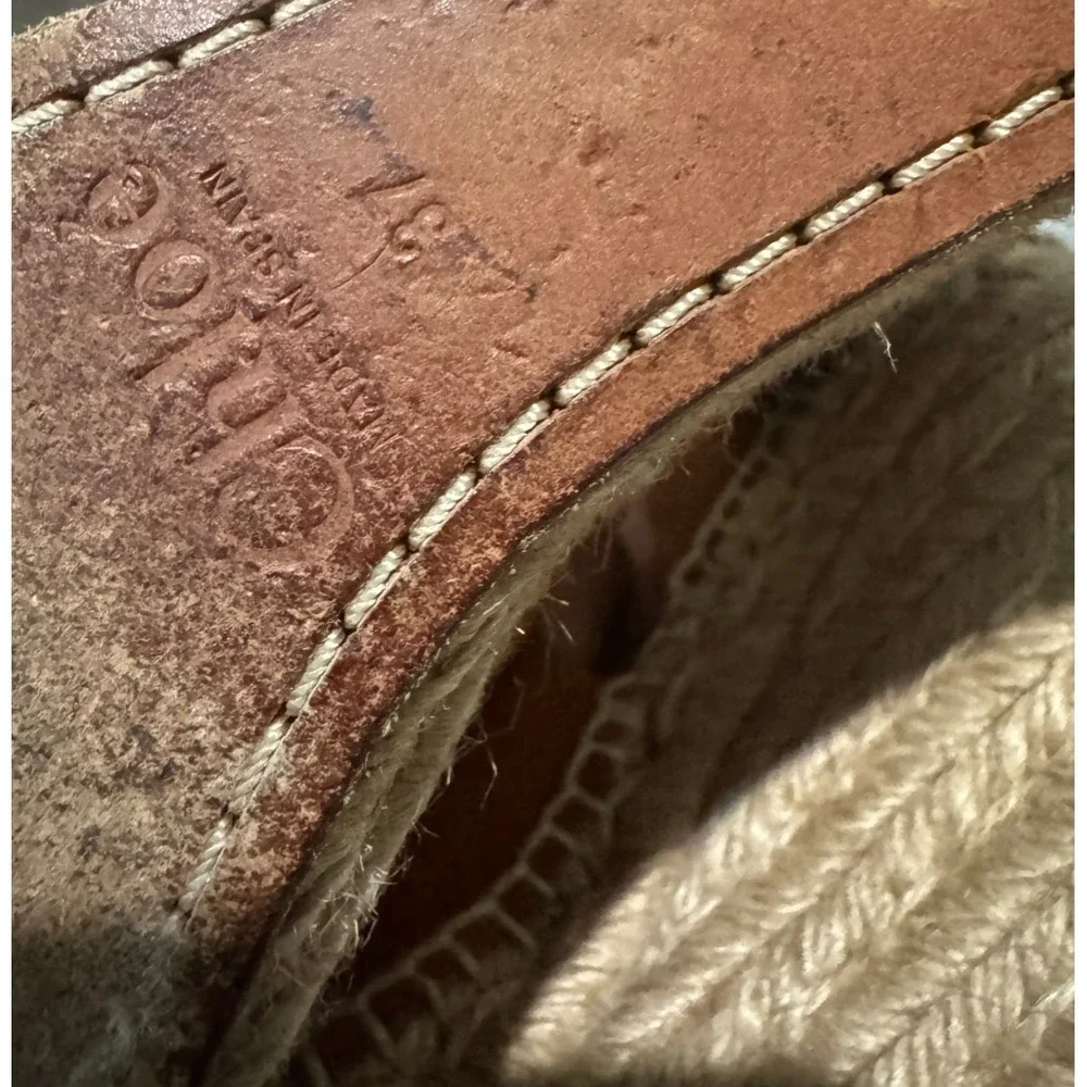 Chloe Lauren Scalloped Suede Espadrille Wedge Sandals Tan Brown US 7 NO STRAPS